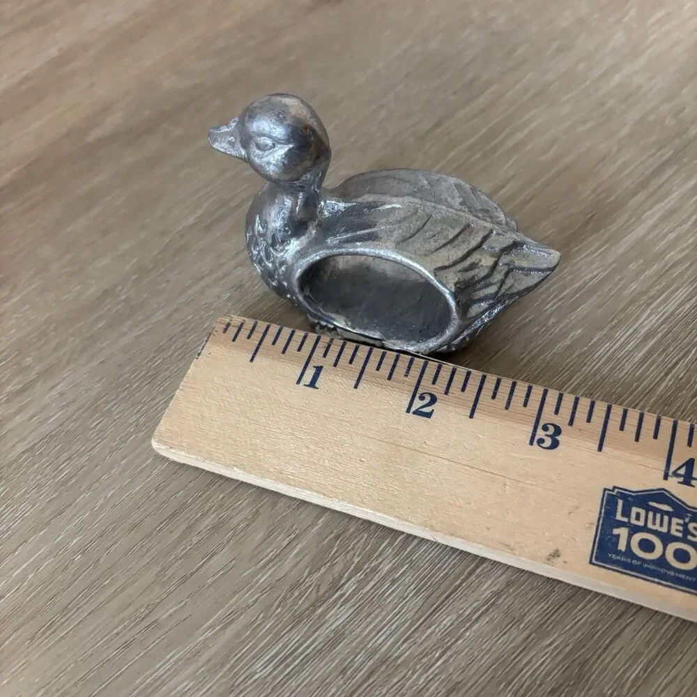 Vintage Pewter/ Metal Duck Napkin Rings Set 4 Grandmacore Cottagecore TableDecor